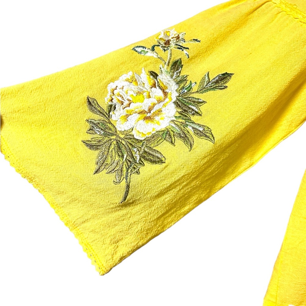 Floral Embrodiered Boho Flowy Yellow Top - Picture 2 of 13